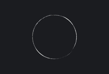 Vector graphic of white ink grunge round with brush on black background.