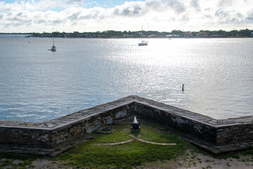 A cannon from Castillo de San Marcos overlooking the Matanzas River in St Augustine, Florida