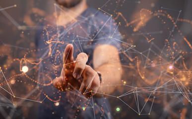 network holding in hand 3d connection data