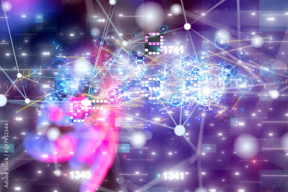 Poster Neural network 3D illustration. Big data and cybersecurity