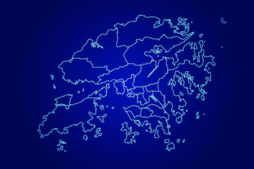 Hong Kong Map of Abstract High Detailed Glow Blue Map on Dark Background logo illustration	