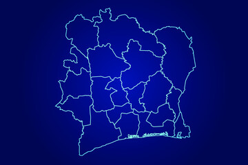  Ivory Coast Map of Abstract High Detailed Glow Blue Map on Dark Background logo illustration	