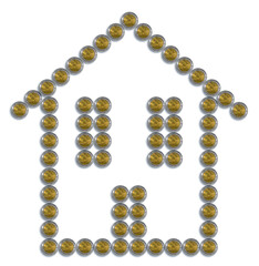 Icon house with European euro coins isolated on white - concept image