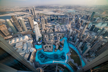 Cityscape of Dubai, View on Downtown from At the top of Burj Khalifa