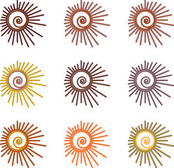 A set of suns of the same shape and different colors. A vector file is useful for creating designs.