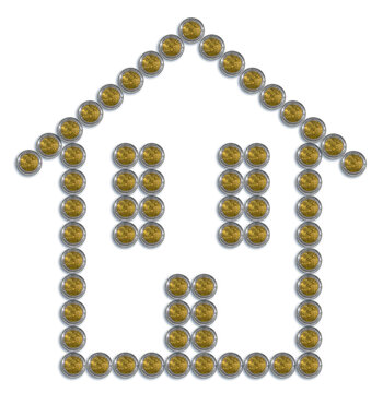 Icon house with European euro coins isolated on white - concept image