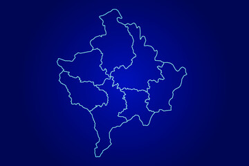 Kosovo Map of Abstract High Detailed Glow Blue Map on Dark Background logo illustration	