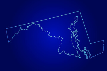 MARYLAND Map of Abstract High Detailed Glow Blue Map on Dark Background logo illustration	