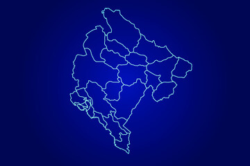Montenegro Map of Abstract High Detailed Glow Blue Map on Dark Background logo illustration	