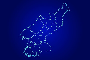 North Korea Map of Abstract High Detailed Glow Blue Map on Dark Background logo illustration	