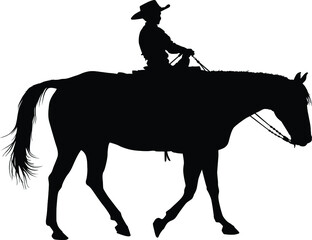 Vector silhouette of a young boy riding a horse.