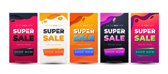 Web collection vertical banner modern fluid for social media stories sale, web page, mobile phone. template design special offer set