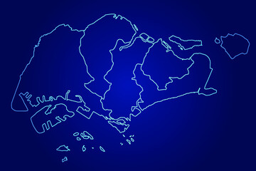 Singapore Map of Abstract High Detailed Glow Blue Map on Dark Background logo illustration	