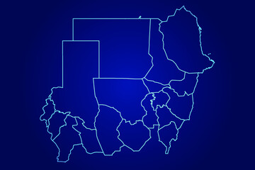 Sudan Map of Abstract High Detailed Glow Blue Map on Dark Background logo illustration	