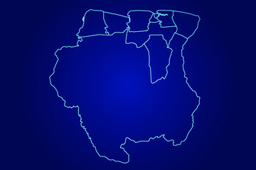 Suriname Map of Abstract High Detailed Glow Blue Map on Dark Background logo illustration	