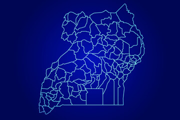 Uganda Map of Abstract High Detailed Glow Blue Map on Dark Background logo illustration