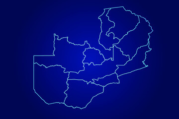 Zambia Map of Abstract High Detailed Glow Blue Map on Dark Background logo illustration	