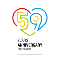 59 years anniversary celebration decoration colorful number bounded by a loving heart modern love line design logo icon white background