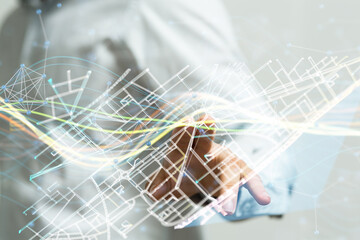 Neural network 3D illustration. Big data and cybersecurity