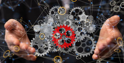 gear system data. Connecting lines and dots.Big data visualization