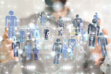 holding 3D rendering group of blue people