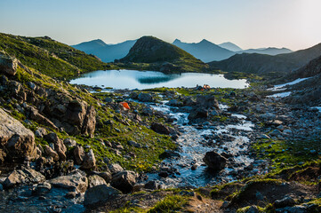 Alpine lake among the rocks, Arhyz, Russia