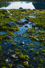 Alpine lake among the rocks, Arhyz, Russia