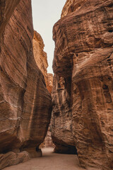 gorge between the red relief mountains, Petra, Jordan