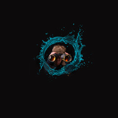 Fototapeta premium graphic photograph of woman looking through binoculars at viewer