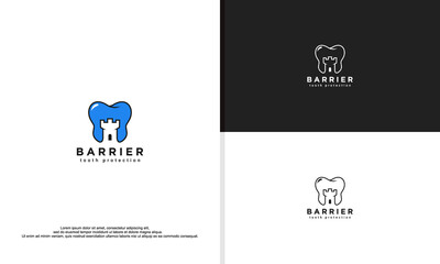 barrier tooth protection, combination of gear and fort. dental logo.