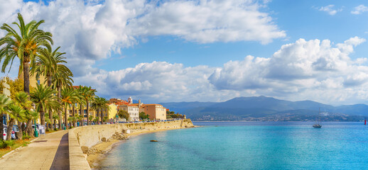 Landscape with  Saint Francois beach and old citadel  in Ajaccio, Corsica