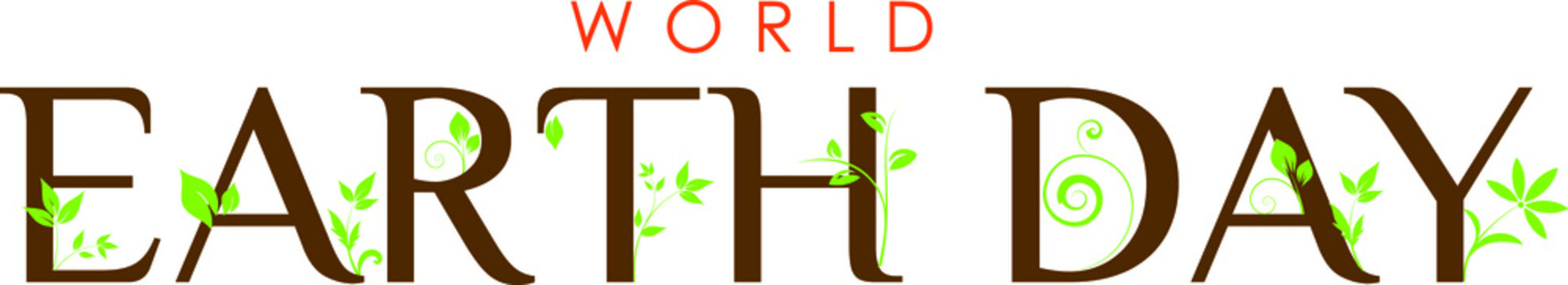 World Earth Day English Typohraphy Hand Lettering Logo Decorated By Green Leaves, Bunches . Earth Day 2022 Typography Logo. Enviromental And Eco Activism Vector Concept EPS 10