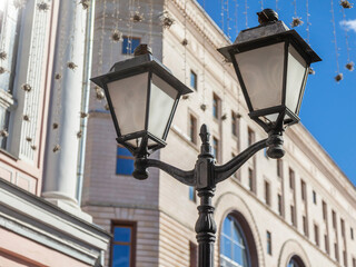 Moscow, Russia, April 6 2022.  Beautiful street lamp post