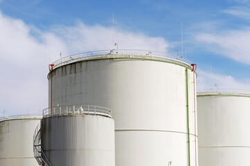 Close-up of a fuel storage tank refinery on a sunny day, Estonia