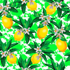 Lemon citrus vector pattern. Botanical vector illustration. Summer background. Floral design.	
