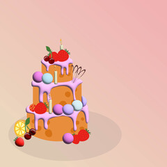 cake with  fruits, Happy Birthday