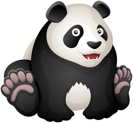 Vector illustration of a happy, smiling, seated cartoon panda.