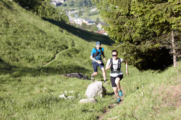 Naklejka na ściany i meble Trail running in austrian alps