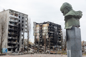 War in Ukraine. Ruined houses of Borodianka, Ukraine