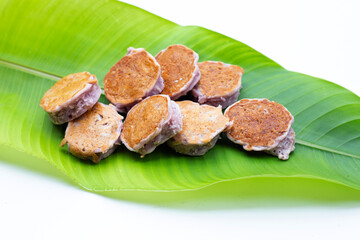 Coconut pancake on white background.