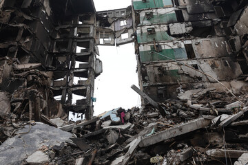 War in Ukraine. Ruined houses of Borodianka, Ukraine