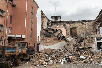 War in Ukraine. Ruined houses of Borodianka, Ukraine