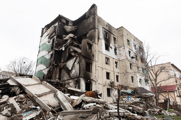 Fototapeta premium War in Ukraine. Ruined houses of Borodianka, Ukraine