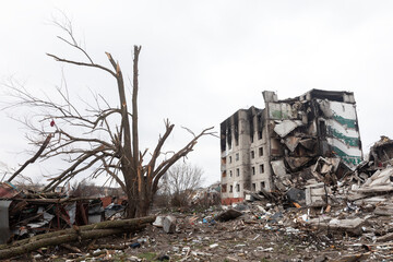 War in Ukraine. Ruined houses of Borodianka, Ukraine