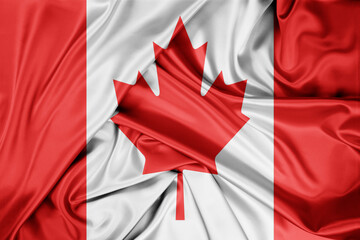 National flag of Canada hoisted outdoors. Canada Day Celebration