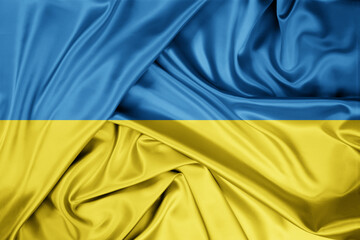 National flag of Ukraine hoisted outdoors. Ukraine Day Celebration