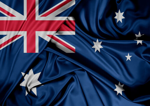 National flag of Australia hoisted outdoors. Australia Day Celebration