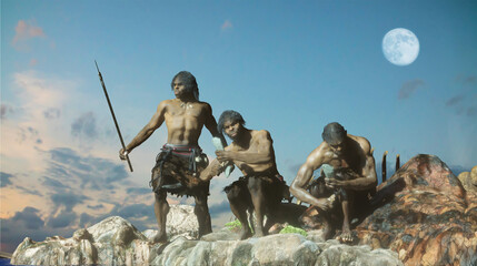 caveman tribe people's render 3d - 497970939