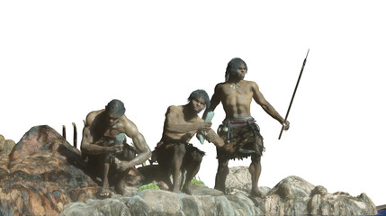 caveman tribe people's render 3d on white background - obrazy, fototapety, plakaty