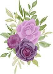 set of purple rose bouquet isolated clipart